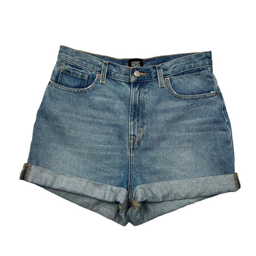 BDG High-Waist Rolled Hem Denim Shorts in Medium Blue